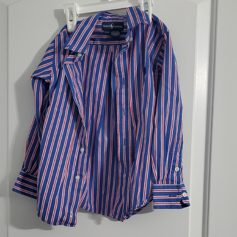 Blue and Pink Striped Button-Up Shirt